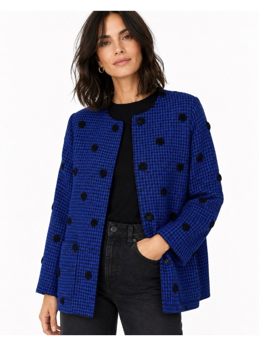CARLISLE jacket blazer houndstooth polka dot blue black 14 textured statement